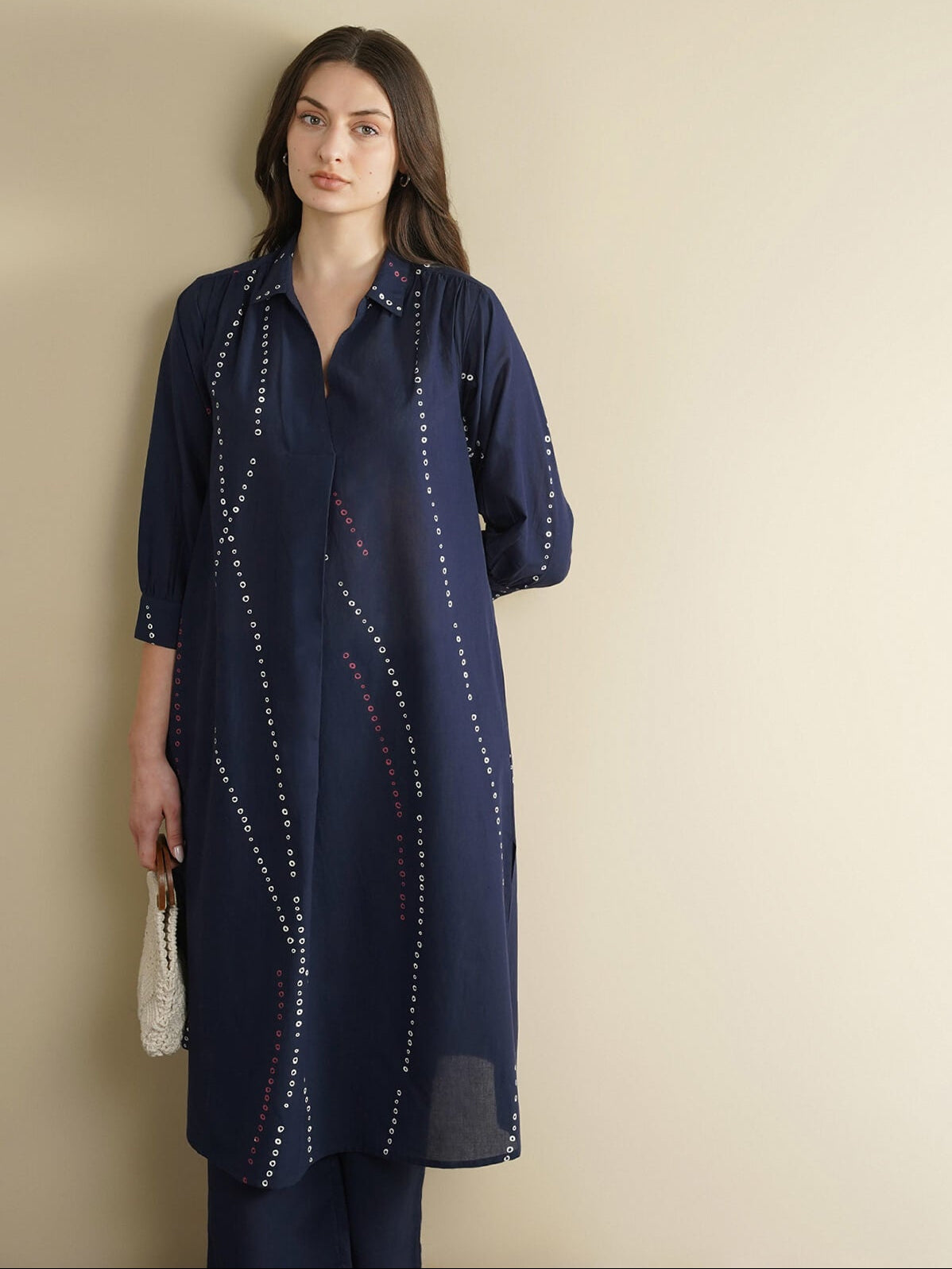 Cotton Bandhani-Inspired A-Line Kurta Set - Blue