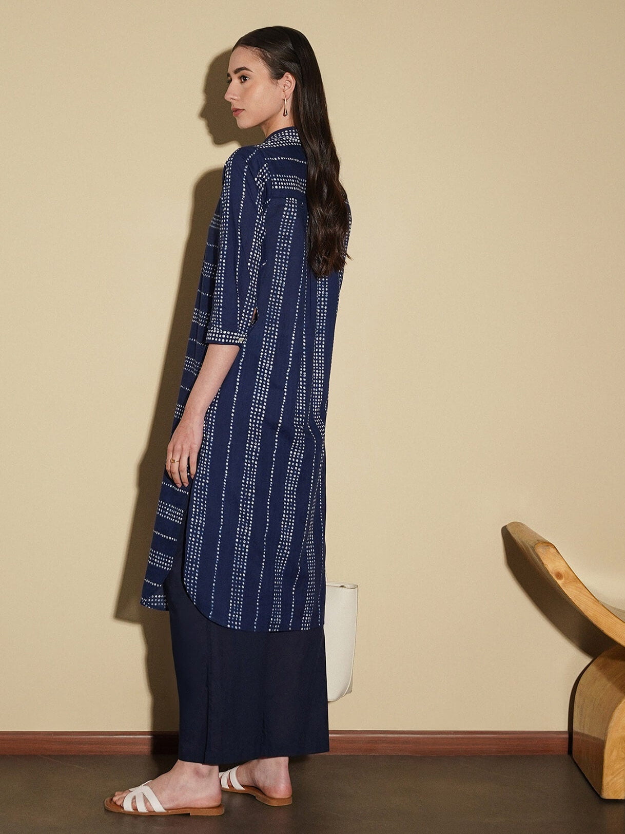 Cotton Dots Play V-Neck Kurta - Navy Blue