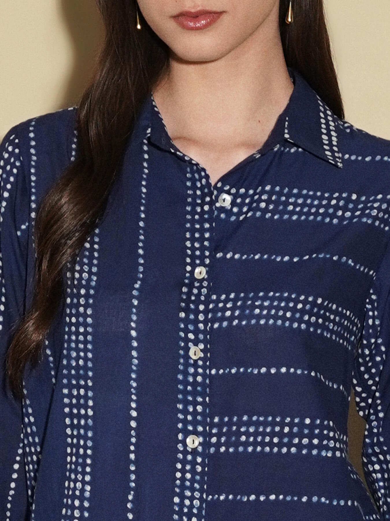 Cotton Dots Play V-Neck Kurta - Navy Blue