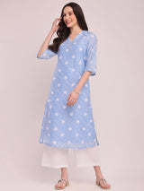 Polka Print A-Line Kurta Set - Blue