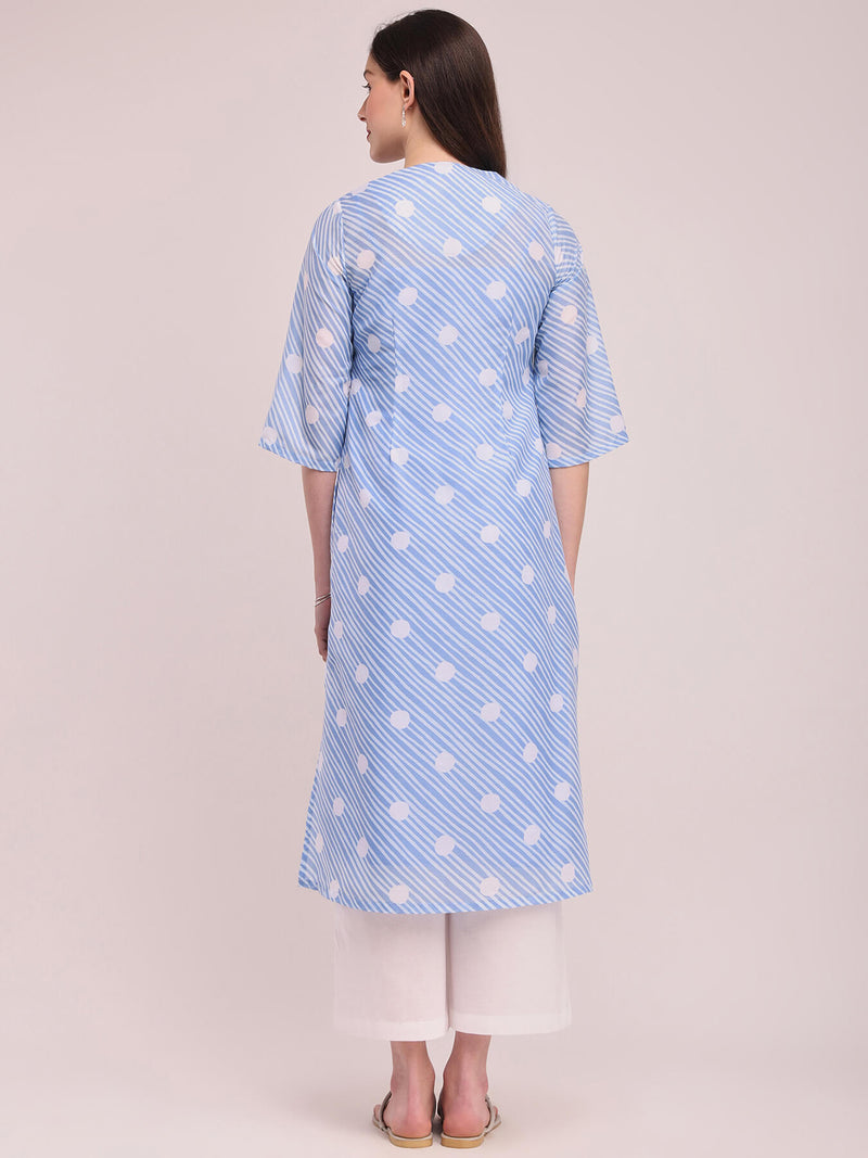 Polka Print A-Line Kurta Set - Blue