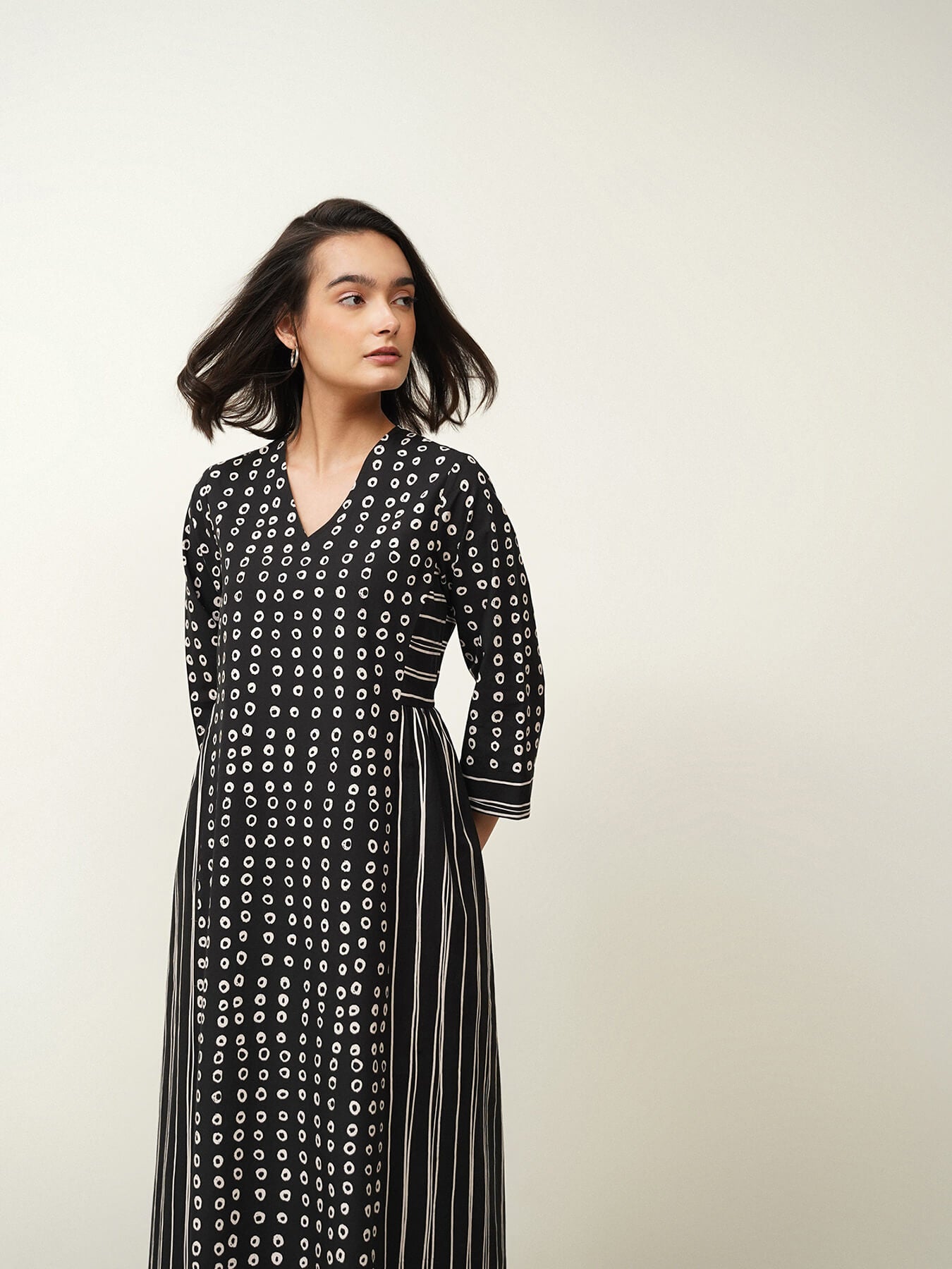 Cotton Polka Kurta Set - Black