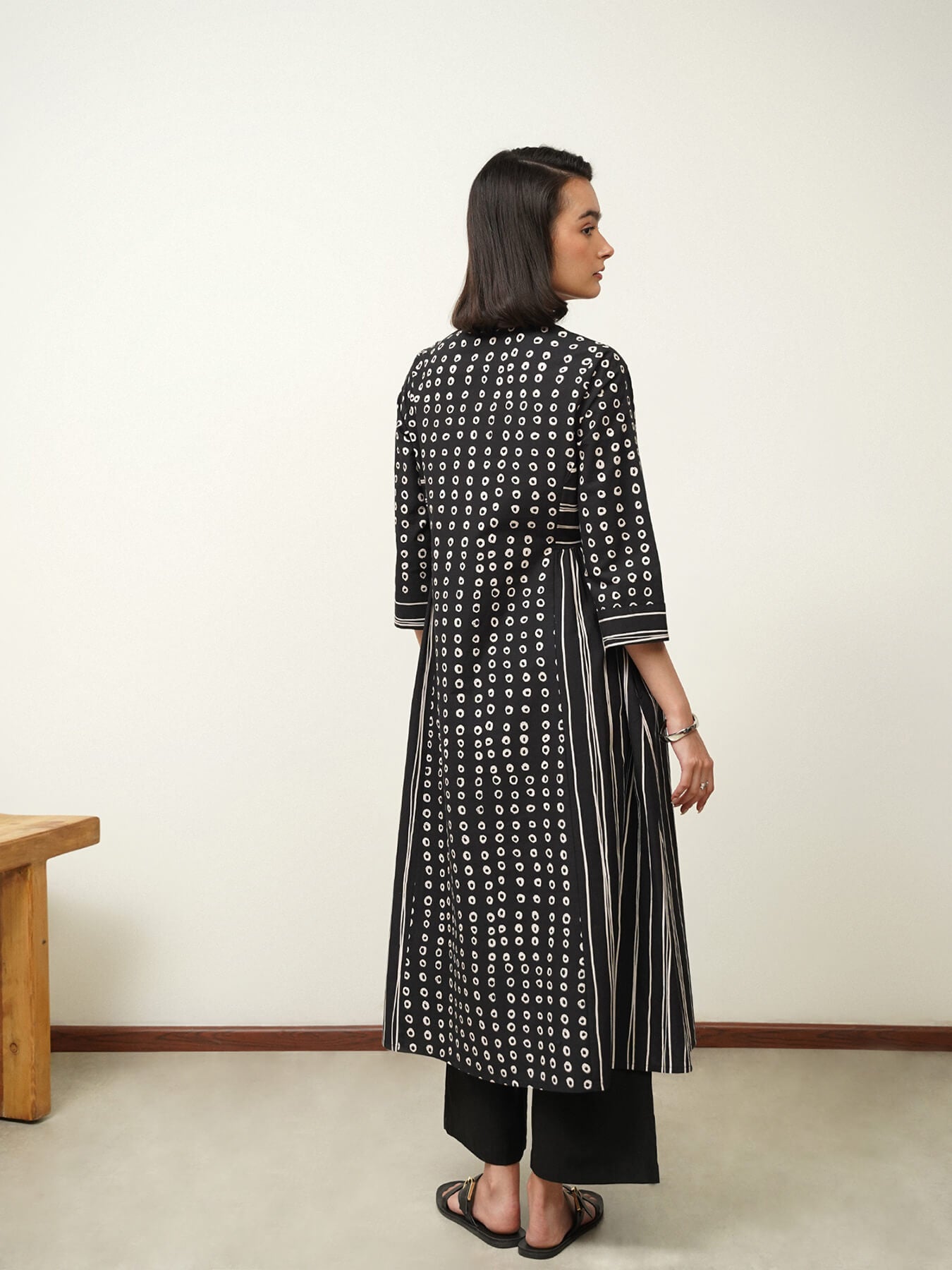 Cotton Polka Kurta Set - Black