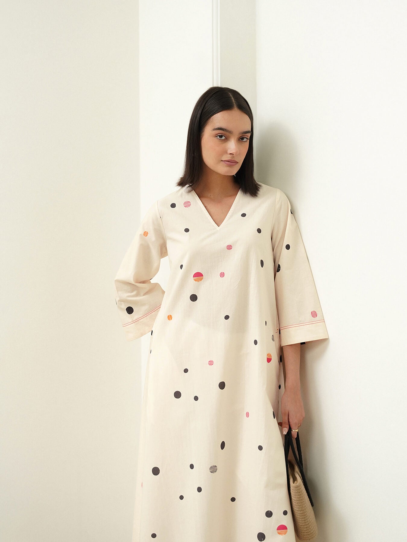 Cotton Polka A-Line Kurta Set - Off White
