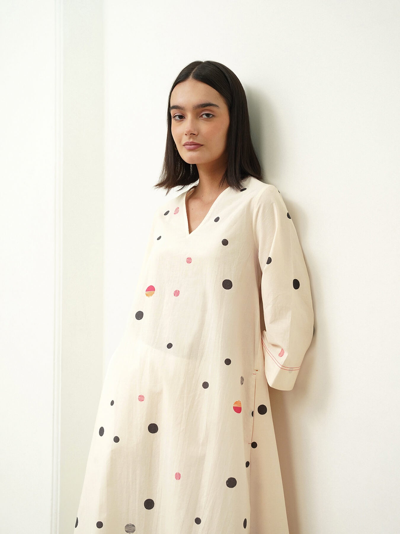 Cotton Polka A-Line Kurta Set - Off White