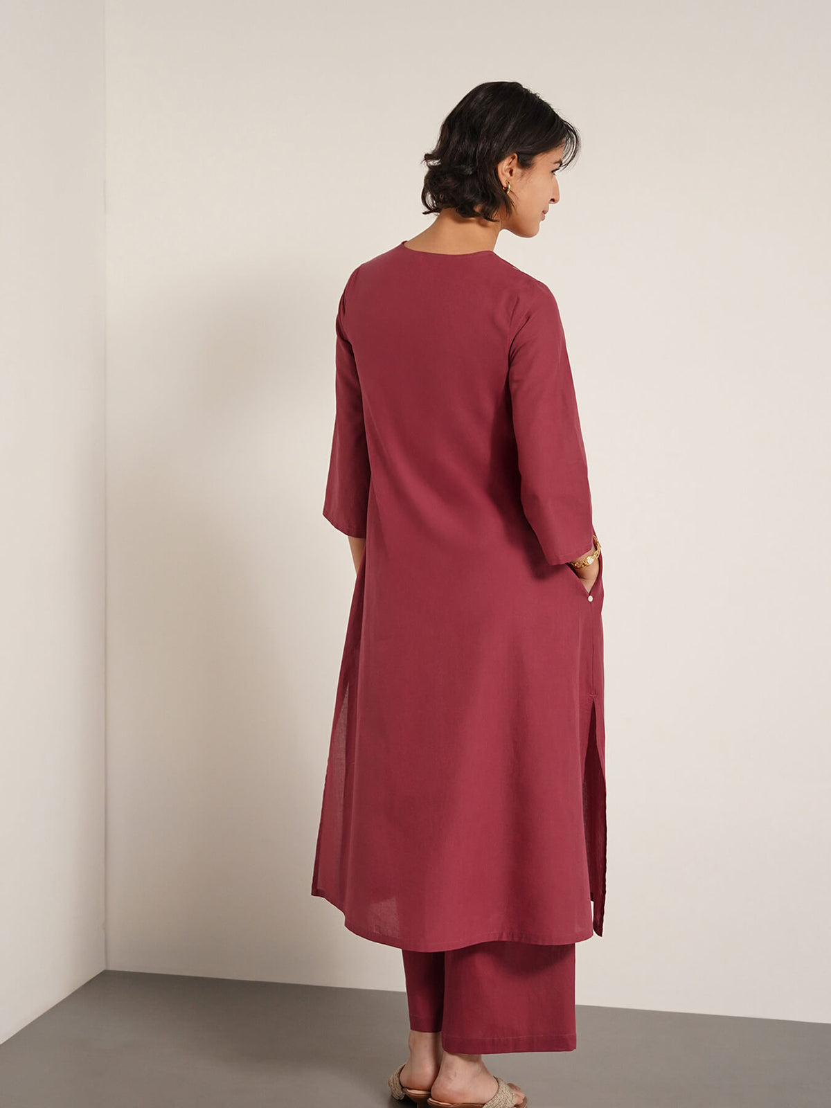 Cotton Floral A-line Kurta Set - Red