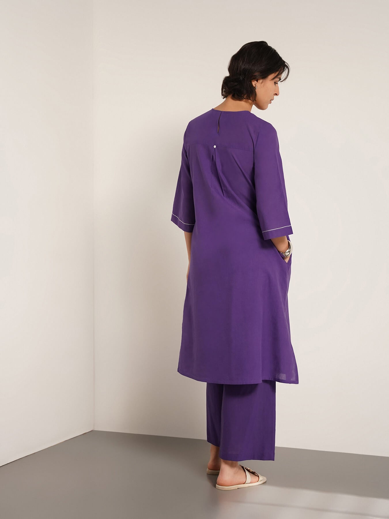 Cotton Placement Floral Print Kurta Set - Purple