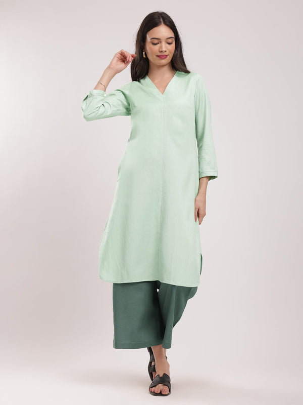 Colourblock Relaxed Kurta Set - Green