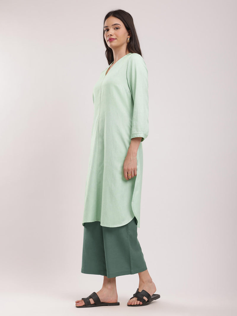 Colourblock Relaxed Kurta Set - Green