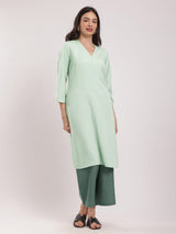 Colourblock Relaxed Kurta Set - Green