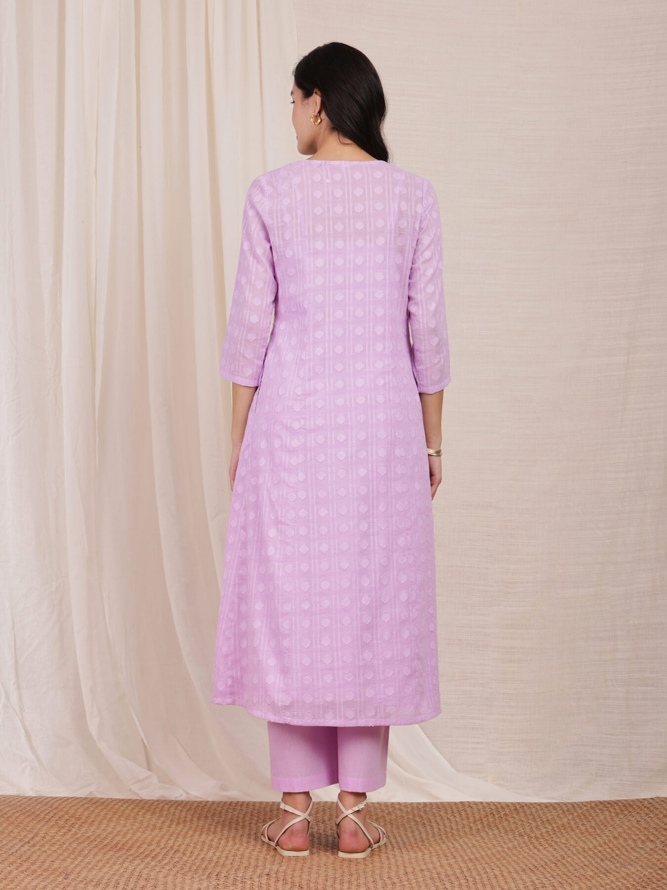 Cotton Jacquard Kurta Set - Purple