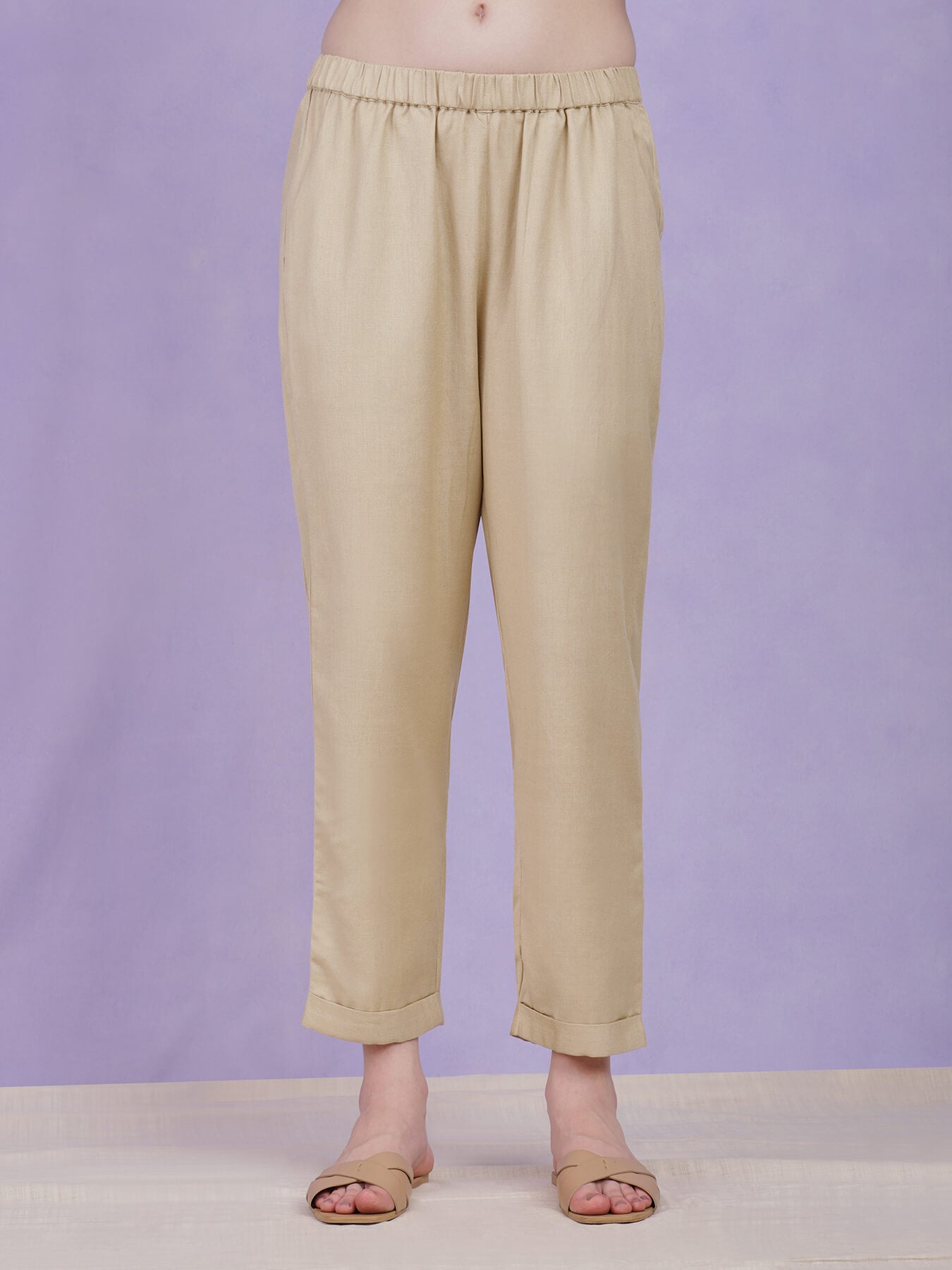 Colourblock A-Line Kurta Set - Cream & Beige