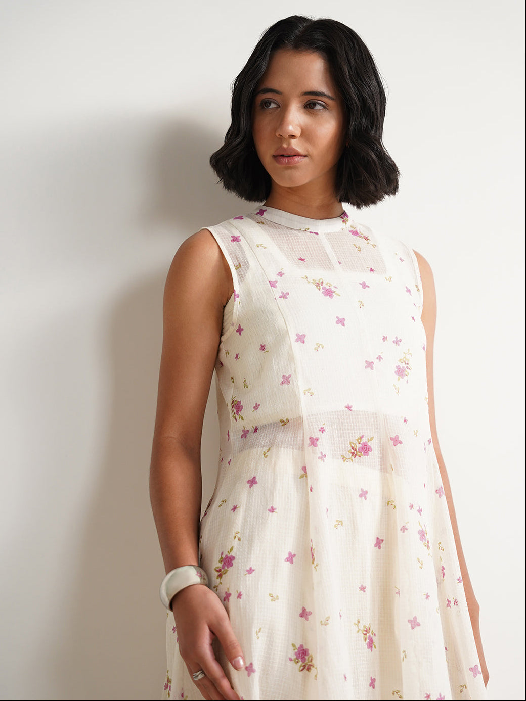 Cotton Floral Round Neck Kurta Set - Off White