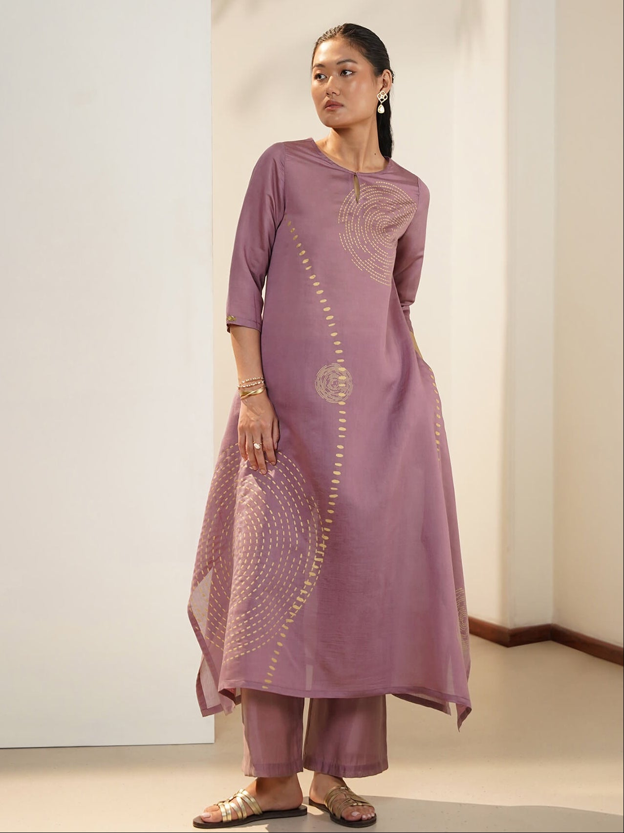 Viscose Geometric A-Line Kurta Set - Lavender