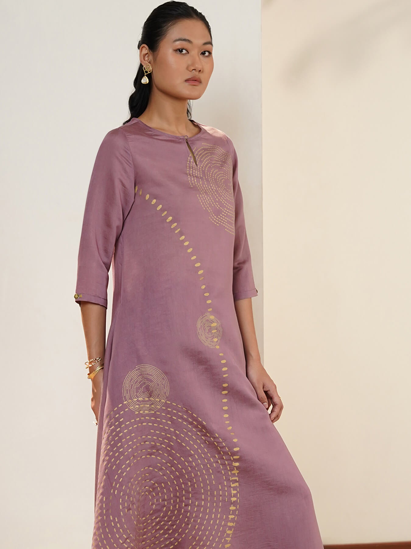 Viscose Geometric A-Line Kurta Set - Lavender