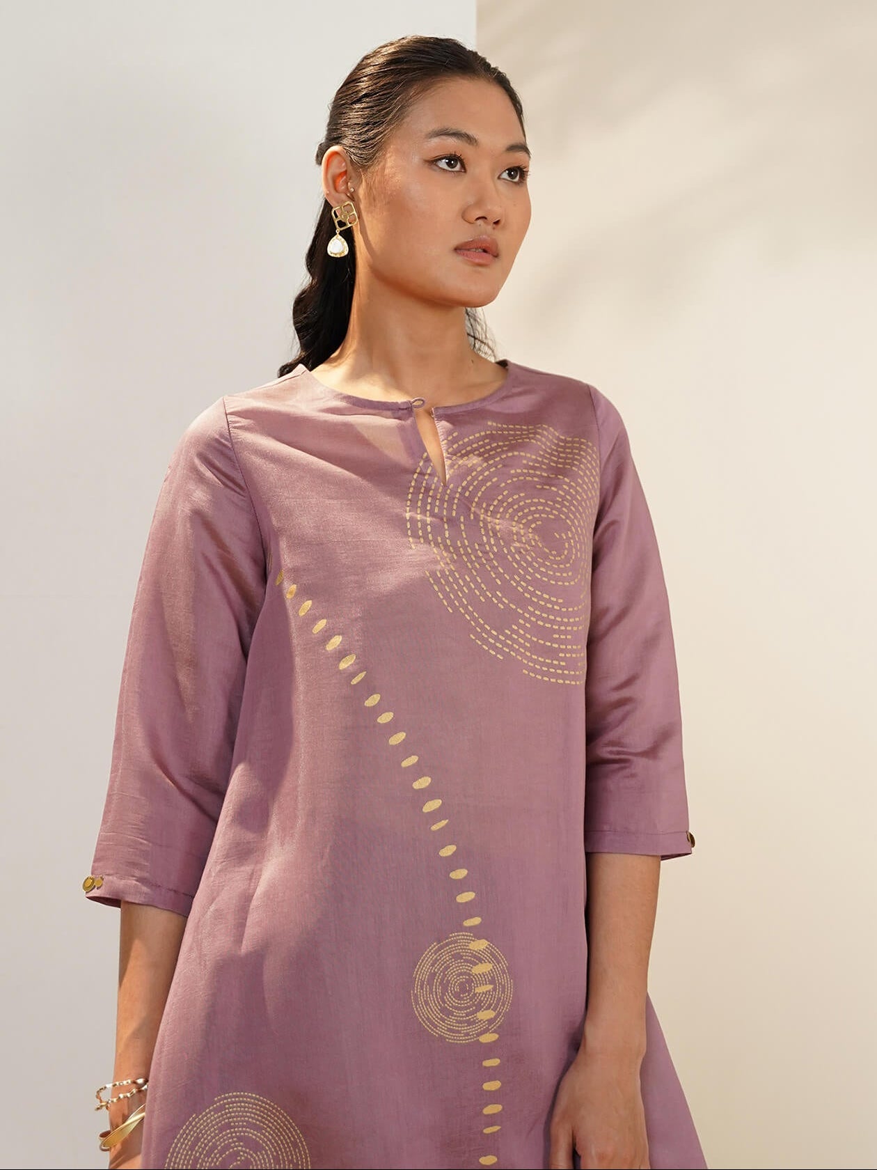 Viscose Geometric A-Line Kurta Set - Lavender