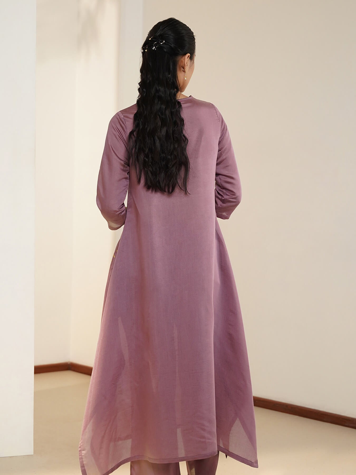 Viscose Geometric A-Line Kurta Set - Lavender