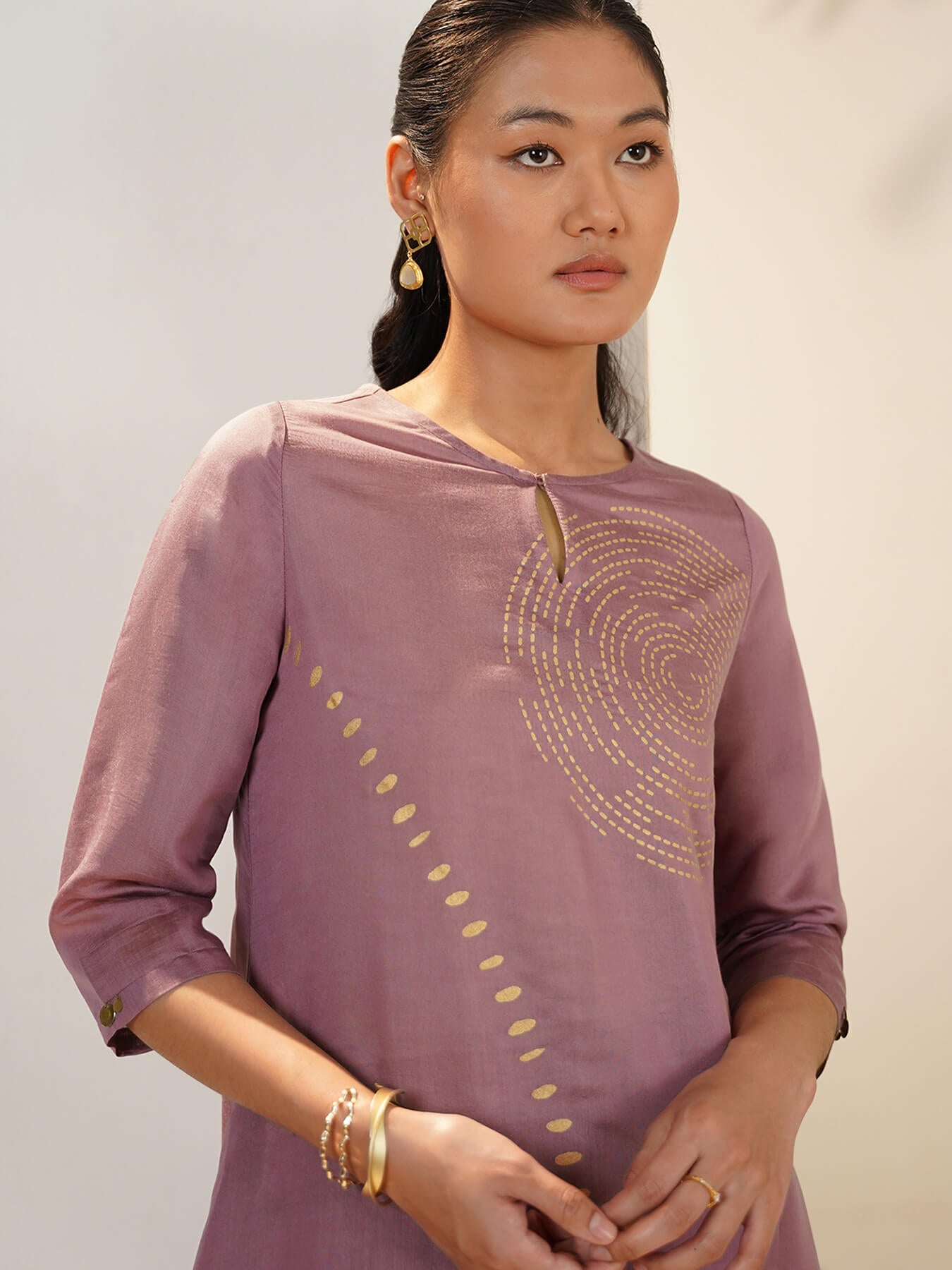Viscose Geometric A-Line Kurta Set - Lavender