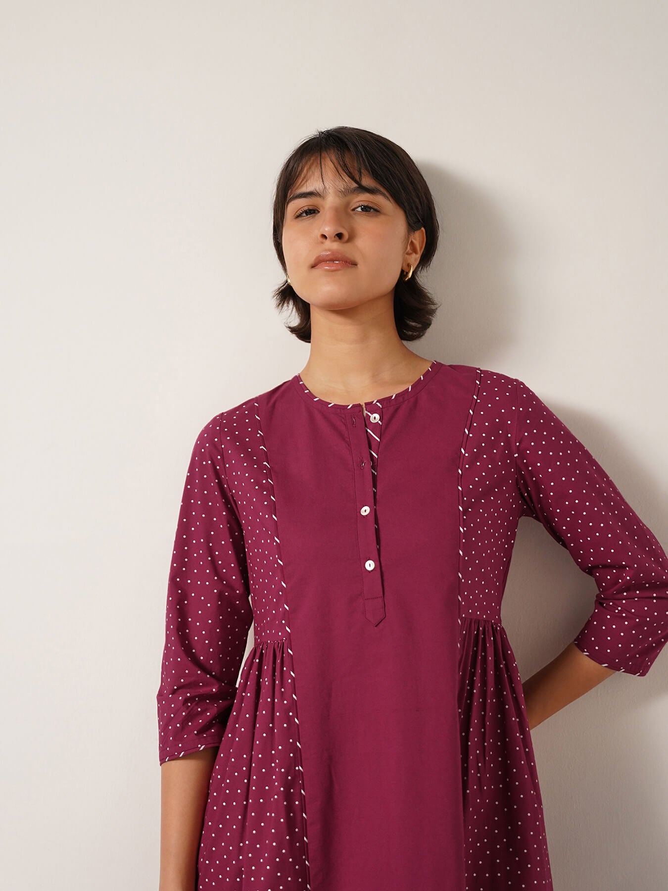 Cotton Geometric Print A-line Kurta Set - Magenta