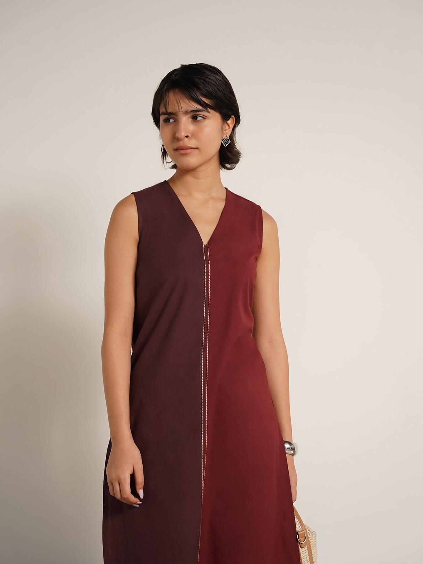 Cotton Colourblock A-Line Kurta Set - Brown