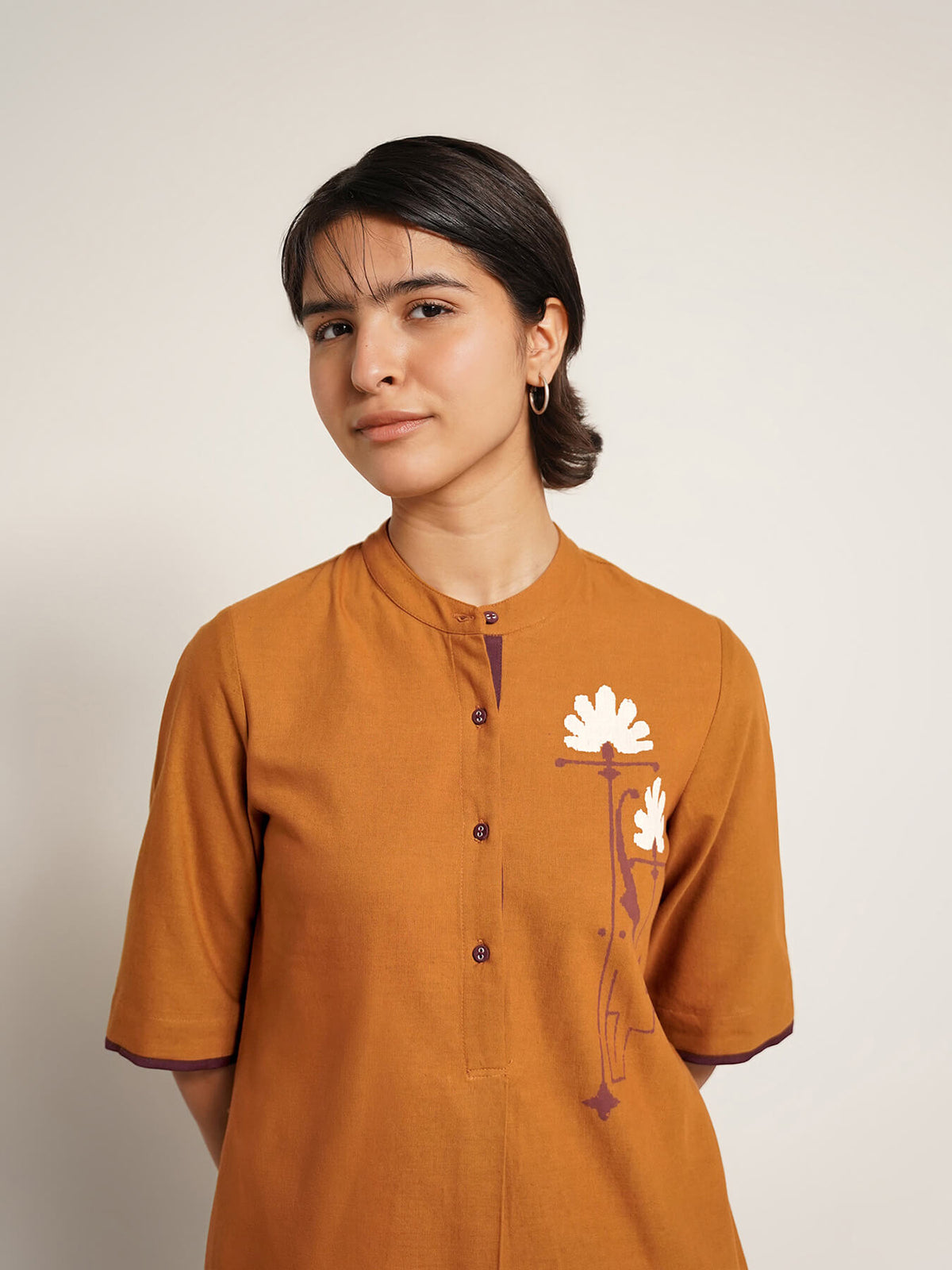 Cotton Placement Geometric Print Kurta Set - Mustard