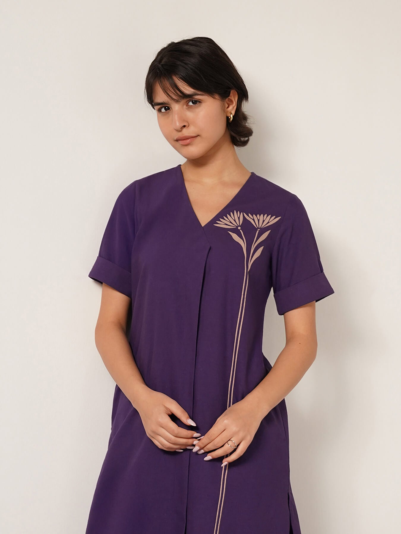 Cotton Placement Geometric Print Kurta Set - Purple