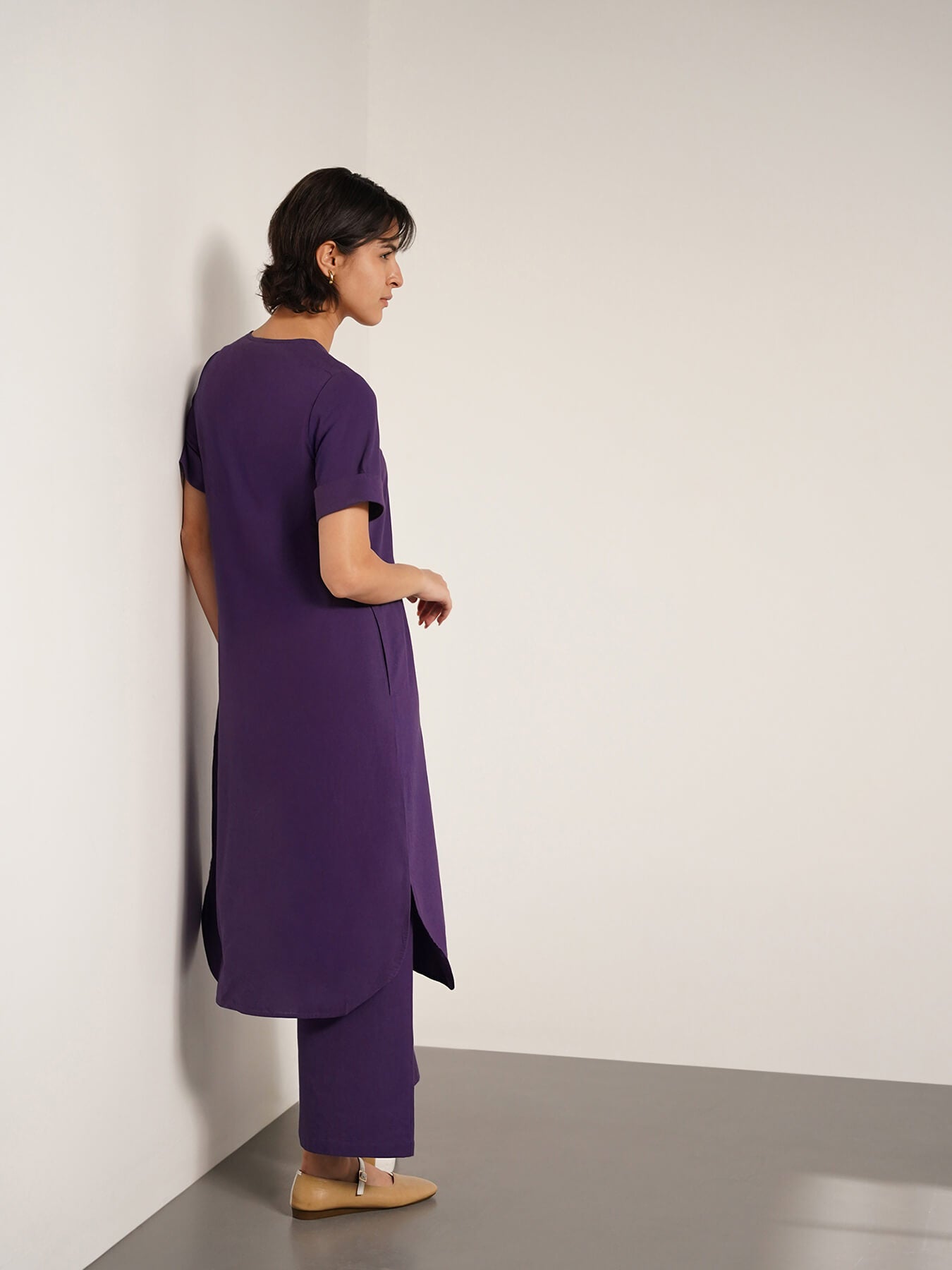 Cotton Placement Geometric Print Kurta Set - Purple