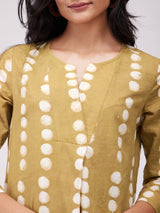 Cotton Dabu Polka Kurta Set - Mustard