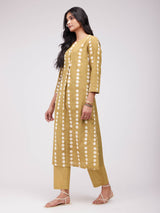 Cotton Dabu Polka Kurta Set - Mustard