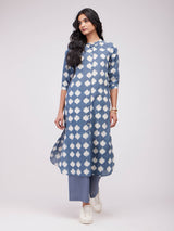 Cotton Dabu Abstract Print Kurta Set - Grey