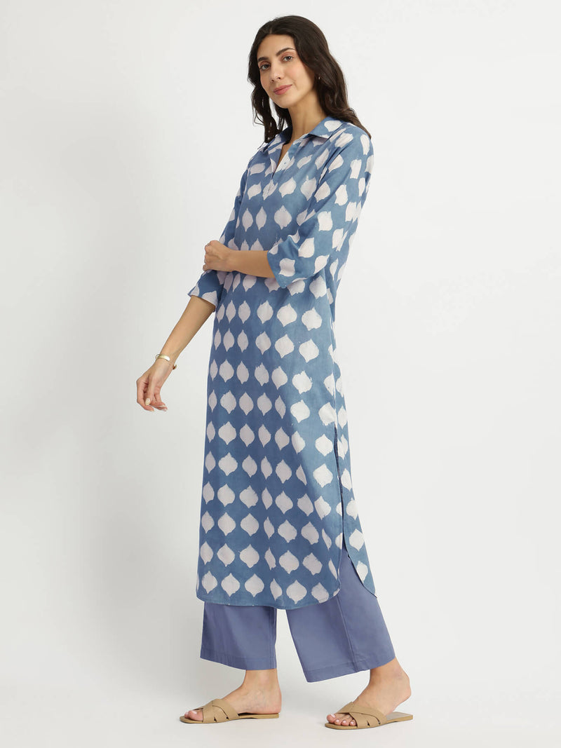 Cotton Dabu Abstract Print Kurta Set - Grey