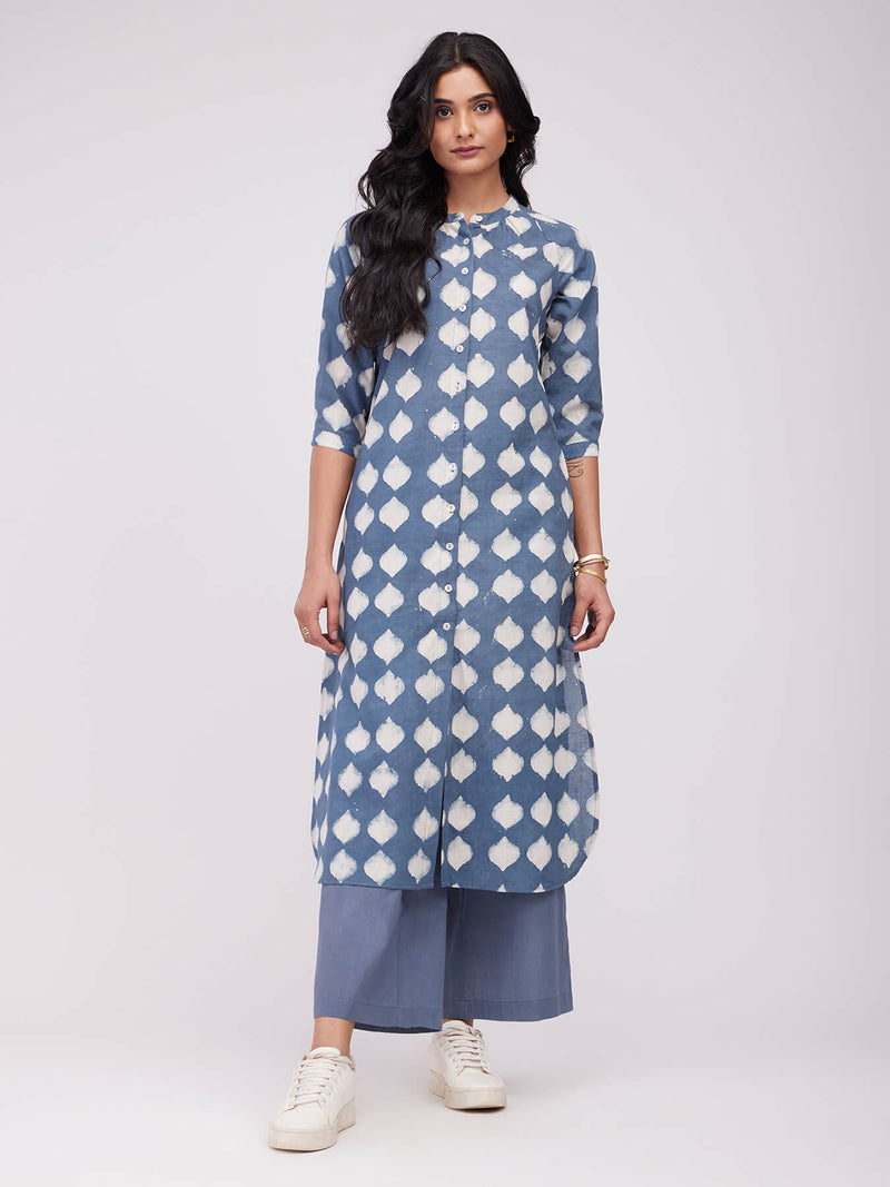 Cotton Dabu Abstract Print Kurta Set - Grey