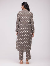 Cotton Dabu Polka Kurta Set - Brown