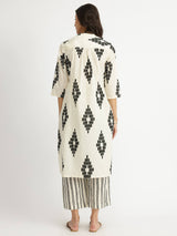 Cotton Geometric Print Kurta Set - White & Black