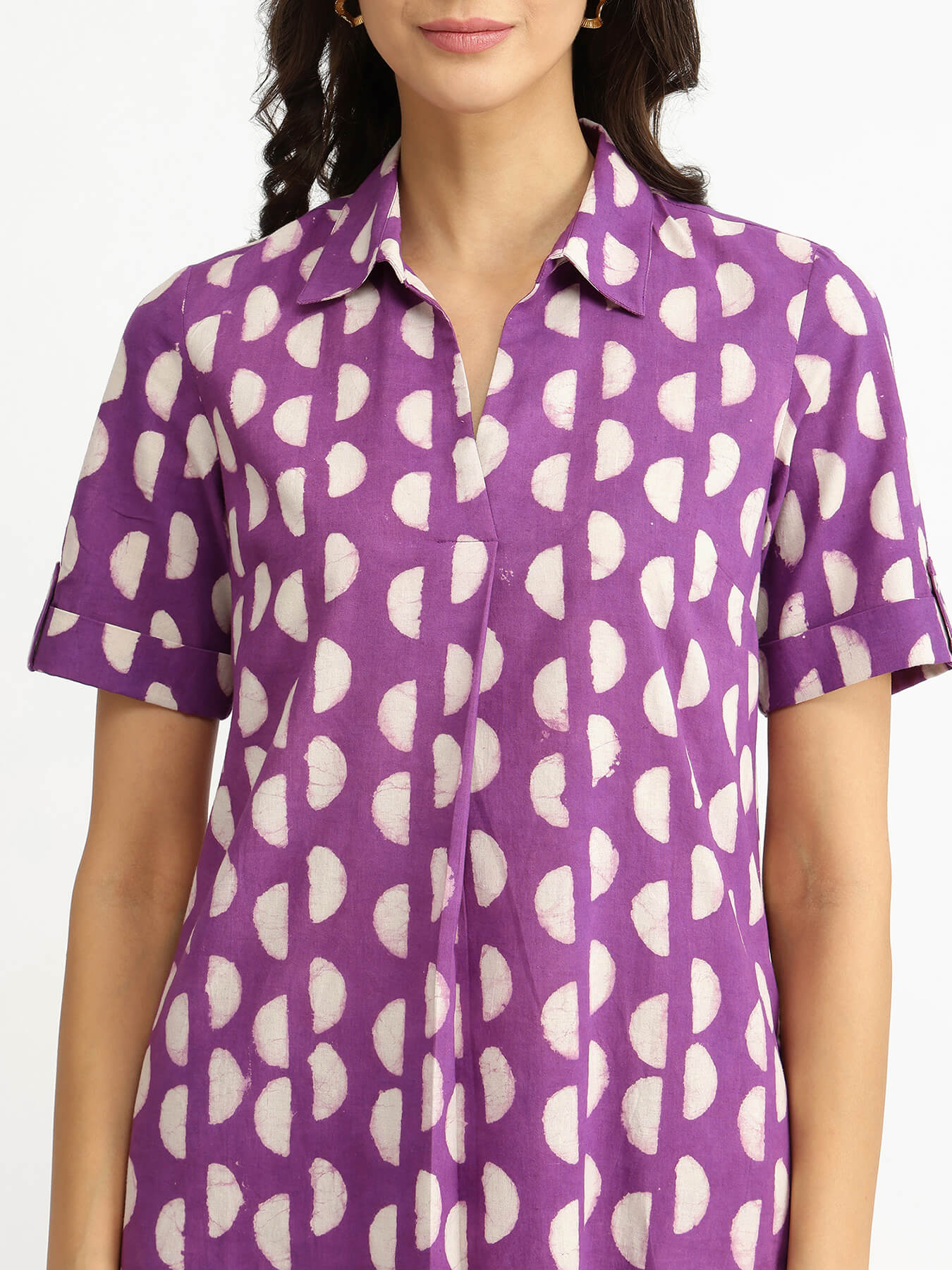 Cotton Dabu Geometric Kurta Set - Purple