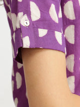 Cotton Dabu Geometric Kurta Set - Purple