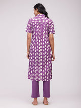 Cotton Dabu Geometric Kurta Set - Purple