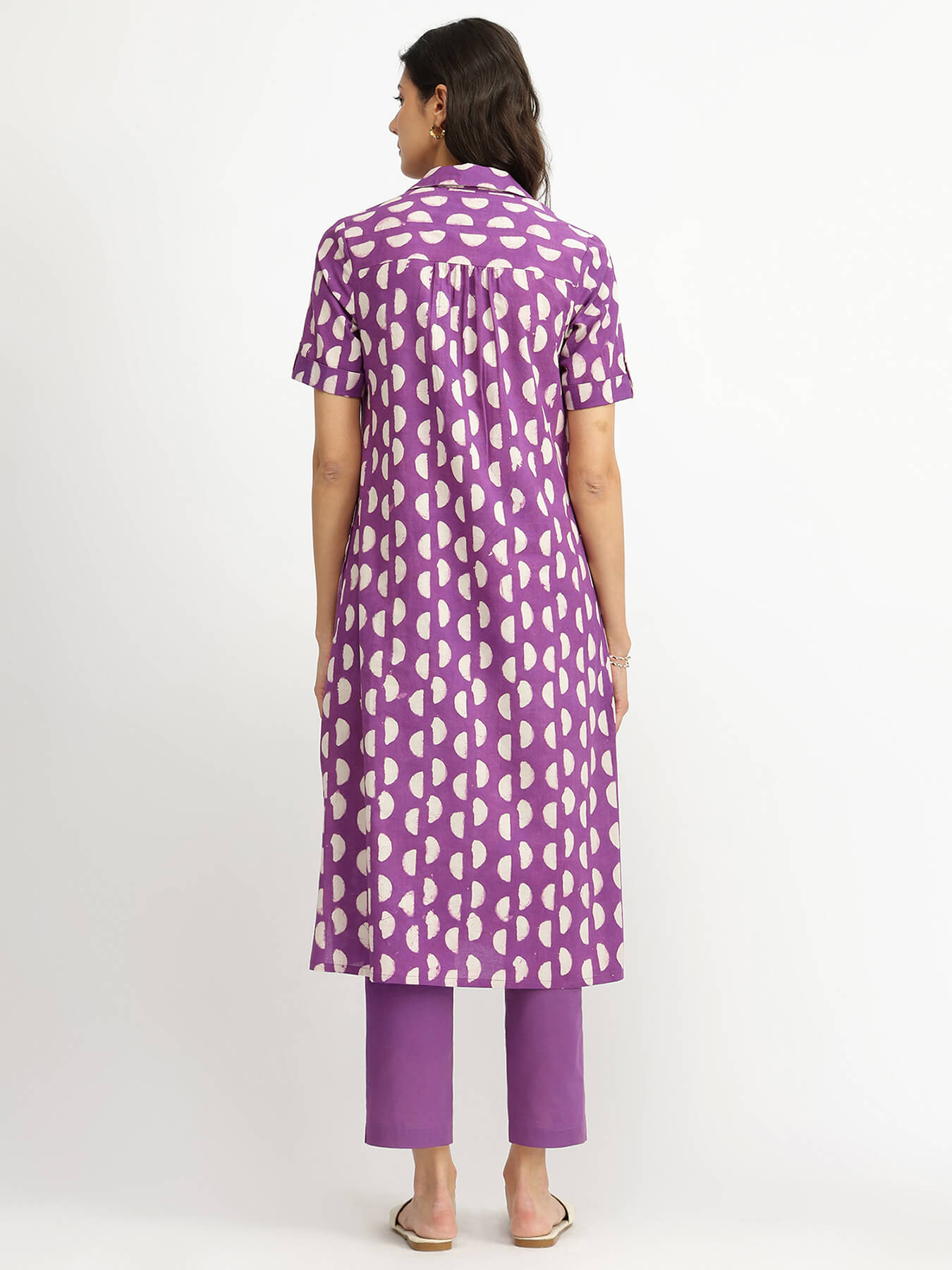Cotton Dabu Geometric Kurta Set - Purple