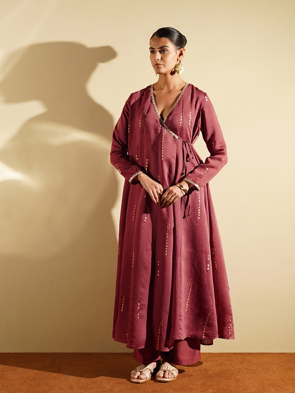 Viscose Silk Geometric A-Line Kurta Set - Peach