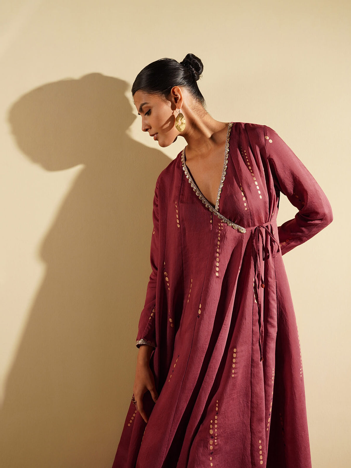Viscose Silk Geometric A-Line Kurta Set - Peach