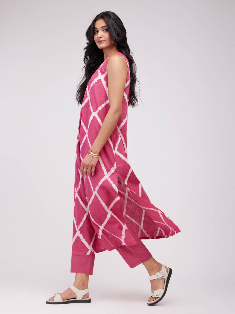 Cotton Dabu Geometric Kurta Set - Pink