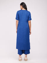 Rayon Solid Woven Kurta Set - Navy Blue