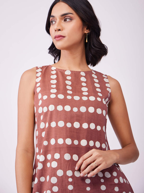 Cotton Polka Sleeveless Kurta Set - Rust