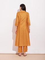 Chanderi Woven Design Kurta Set - Mustard