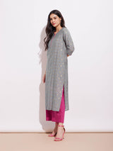 Chanderi Woven Design Kurta Set - Grey & Pink