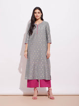 Chanderi Woven Design Kurta Set - Grey & Pink