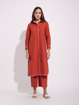 Cotton Solid Shirt Kurta Set - Rust