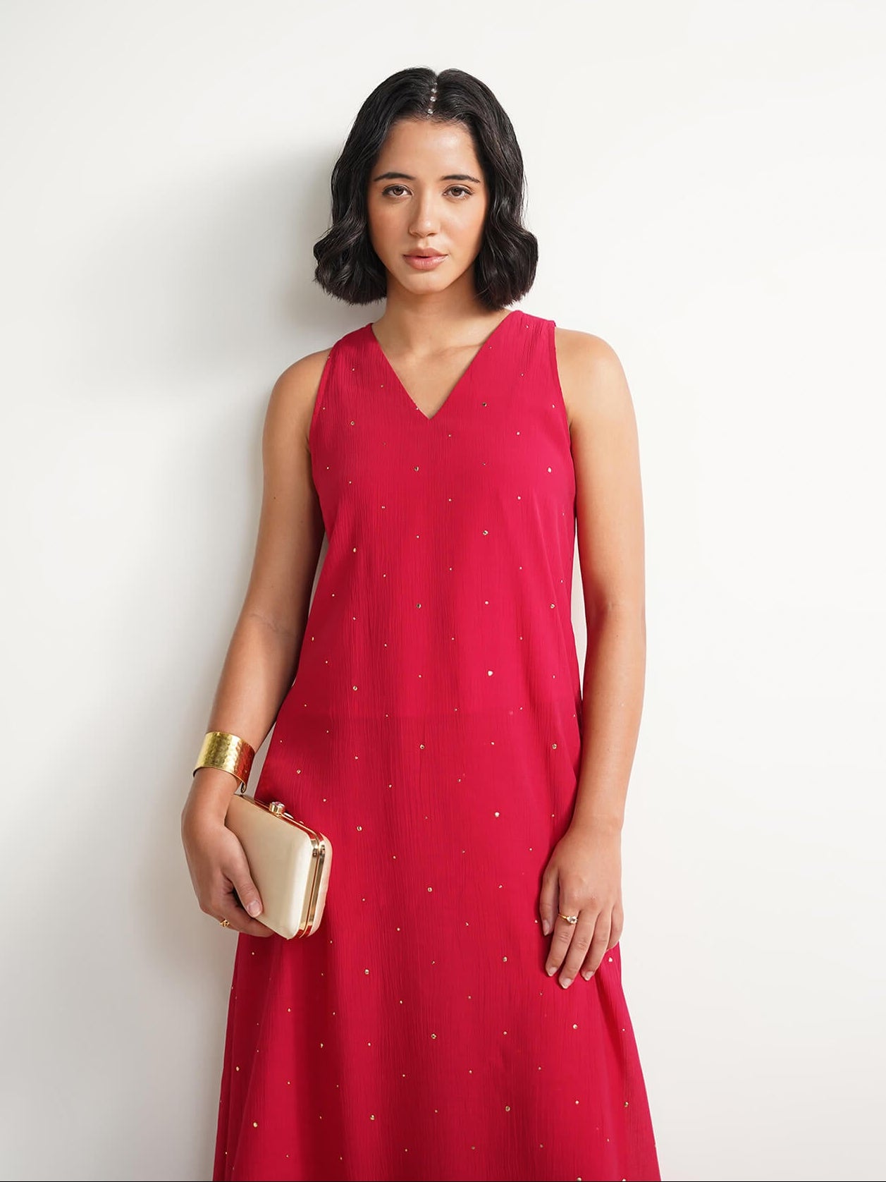 Chiffon Embroidered A-Line Kurta Set - Red