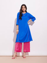 Viscose Colourblock Kurta Set - Blue & Pink