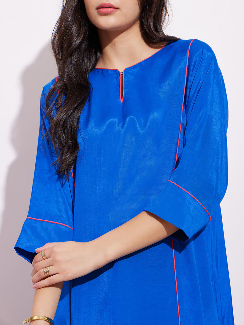 Viscose Colourblock Kurta Set - Blue & Pink